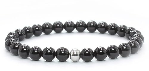 Echtes Onyx Edelstein Armband mit 6mm Perlen - verschiedene Längen - Heilstein Schutzstein Talisman Glücksbringer Geschenk (Onyx, 16CM)