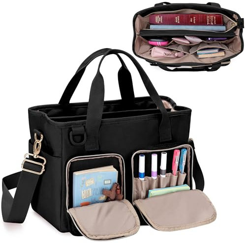 Teamoy Borsa per Bibbia con 2 Tasche Laterali, Borsa per La sacra Bibbia di Grande Capacità, Borsa per Libri Biblici Multitasche, Borsa per La Chiesa Borsa per lo Studio Della Bibbia Cristiana, Nero