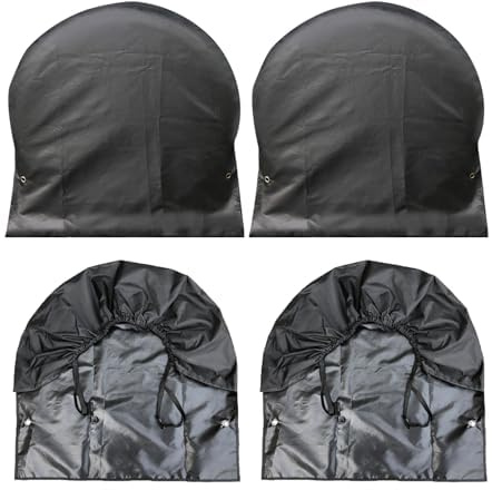 Tire Covers Set of 4, Black Outdoor Waterproof Tire Covers, Anti-UV Snow Sun Rain Tyre Cover Tire Protector Covers for RV, Caravans, Truck,Trailer, Camper (Fit 27-29 Inch Tire)