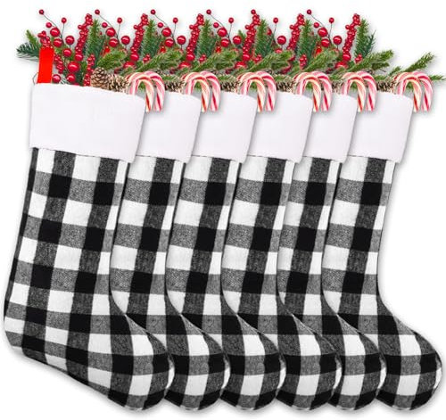 YUJUN Weihnachtsstrümpfe, 55,9 cm, Schwarz / Weiß, 6 Stück