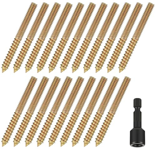 Hicarer 20 Pack 5/16-18 x 3 Inch Hanger Bolts Double Headed Bolts with Driver Self Tapping Screw Threaded Rod Screws for Furniture Double Headed for Wood Furniture Joint