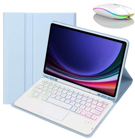 JZCZMCE Funda con Teclado para Samsung Galaxy Tab A7 10.4'' 2020, Contiene Ñ, Teclado Retroiluminados Inalámbrico con Soporte para Lápiz, Funda Folio Delgada con Ratón Bluetooth,Azul