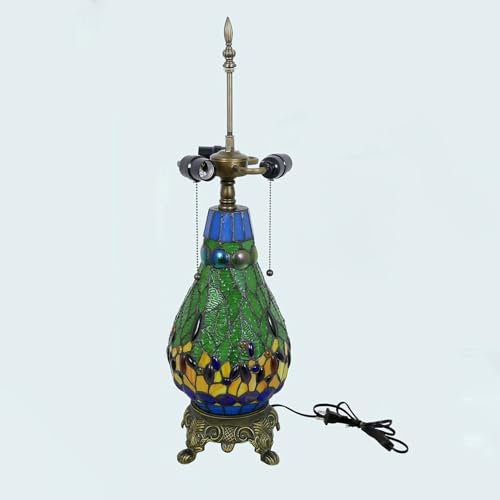 BOTOWI Buntglas Libelle Lampenfuß Ersatz Nur 3-Licht Tiffany Tischlampenfuß, Passend für 18-Zoll Tiffany Stil Buntglas Lampenschirme,Grün