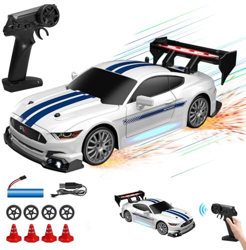 Drift Ferngesteuertes Auto, 1:24 Rennauto Mini RC Drift Car 2.4G RC Auto Spielzeug mit Fernbedienung und LED Licht 4WD 30 km/h Fernsteuerung Mini RC Car für Junge Mädchen Kinderspielzeug (Weiß)