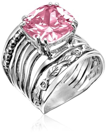 JEAN RACHEL JEWELRY Bague en Argent Sterling 925 - Design Vintage avec Zirconium Cubique Taille Coussin 12 mm - Bijou Artisanal Fait Main, Hypoallergénique, Rose CZ, 7