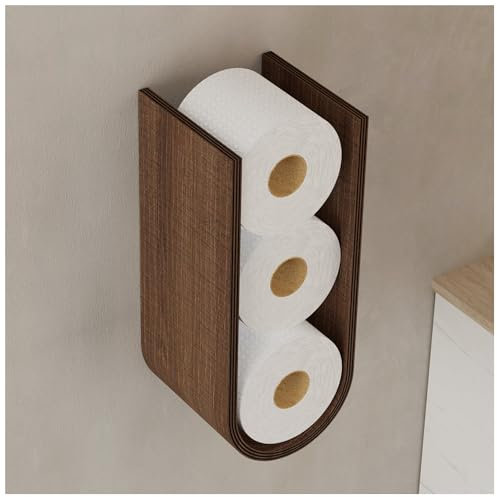 Soporte de pared de madera para múltiples rollos, estante de papel higiénico de repuesto, estante flotante de pared de nogal, estantes de almacenamiento colgantes para pañuelos (nogal)