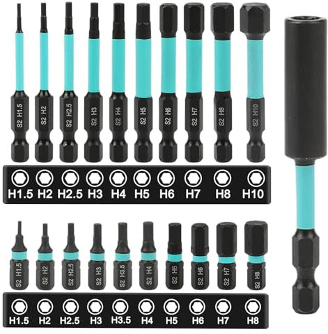 20 Stück Hex Sechskant Schraubendreher Bits Set, 1/4 S2 Schlagschrauber Bitsatz mit bit verlängerung, 25-60mm langer Hex Bits für Akkuschrauber (H1,5/2/2,5/3/3,5/4/5/6/8/10)