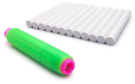 Leddy Living Lot de 12 craies blanches avec porte craie réglable - Craies pour tableau noir, école, bureau et maison - Écriture claire, facile à utiliser et à effacer