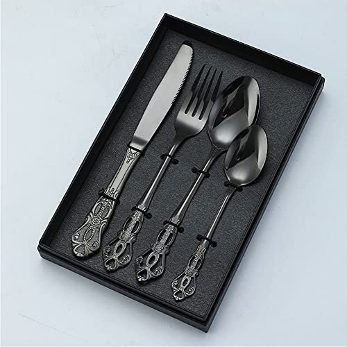 24-teiliges Silberbesteck-Set für 6 Personen, Elegante Besteck-Utensilien-Kollektion, ideal für Hochzeiten, Feiertage, Jubiläen und romantische Abendessen, Vintage-Design mit hohler Gravur