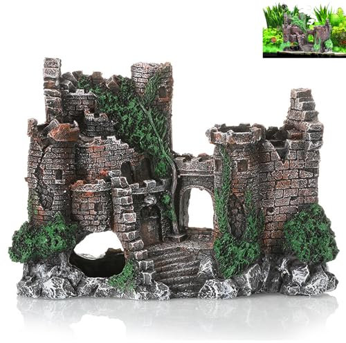 Molyorch Aqua Ornaments ideal für kleine Garnele Fisch Schildkröte, Mittelalterliche Harz Schloss Dekoration für Aquarien, Ornament Aquaristik, für Fisch Garnele Schildkröte