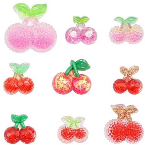 27PCS Resin Cherry Bead Red Pink Cherry Fruit Flatback Cabochons for Jewelry Making Hair Clips DIY Craft Scrapbooking Embellishments