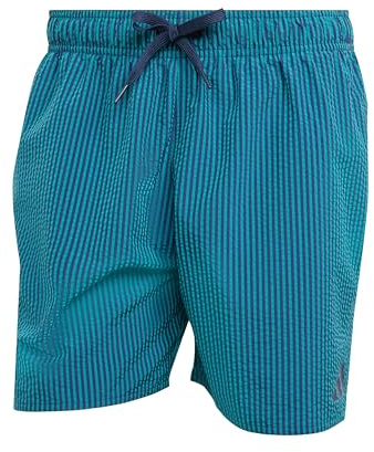 adidas Men's Seersucker Gestreifte Badeshorts 5 Zoll Pure Teal/Dark Blue S