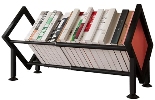 SINBINTA Erweiterbares Kipp-Bücherregal, Metall Desktop Bücherregal für kleine Räume, Schreibtisch Buch Organizer für CDs/Zeitschriften/Bücher Display (Schwarz)