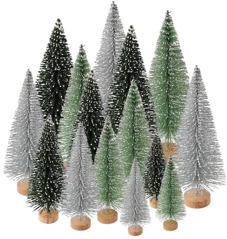 GETRICH 15 Stück Weihnachtsbaum Mini Künstlich, Miniatur Tannenbaum | mit Holzsockel,Mini Tannenbaum Deko Mini Weihnachtsbaum für Weihnachtsdeko Tischdeko DIY Schaufenster 4,5/6,5/8,5/10,5/12,5cm