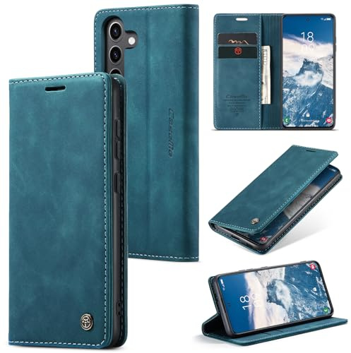 Sojlecyu Hülle für Samsung Galaxy S24 5G Klapphülle Kartenfach, Blaugrün | Magnetisch, 2 Kartenfächer & 1 Geldfach, Standfunktion, stoßfeste TPU-Innenschale, Schutzhülle, Handyhülle, PU Leder
