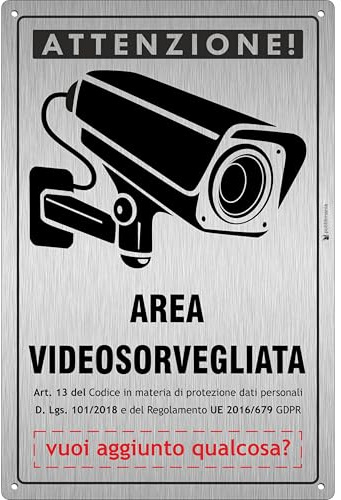 Pubblimania Cartello Area Videosorvegliata in Alluminio Composito, Resistente UV e Acqua, Segnaletica di Sicurezza GDPR, Personalizzabile