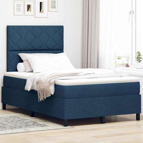LoogCape Boxspringbett 120x200 cm, Blau, Stoffbezug, mit Matratze, Höhenverstellbares Kopfteil, Modernes Schlafzimmer Möbel Set, Langlebiges Holzwerkstoff-Gestell, Komfortabel für 2 Personen