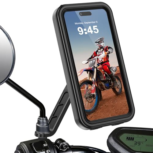 BTNEEU Porta Telefono Moto Impermeabile [1S Sgancio Rapido] Supporto Telefono Moto Specchietto Porta Cellulare Scooter con Touch Screen Rotazione di 360 per Smartphone da 4.7-6,9 Pollici