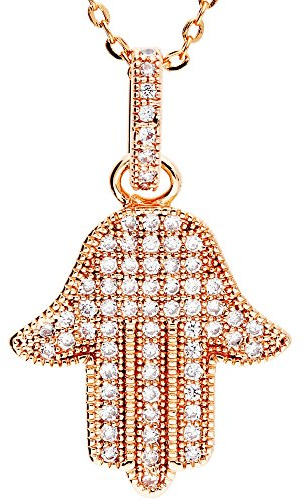 Löb 750er Roségold vergoldet Halskette Hand der Fatima Anhänger Zirkonia Damen Kette Hamsa Glitzer Strass Steine Geometrisch Minimalistisch Modern