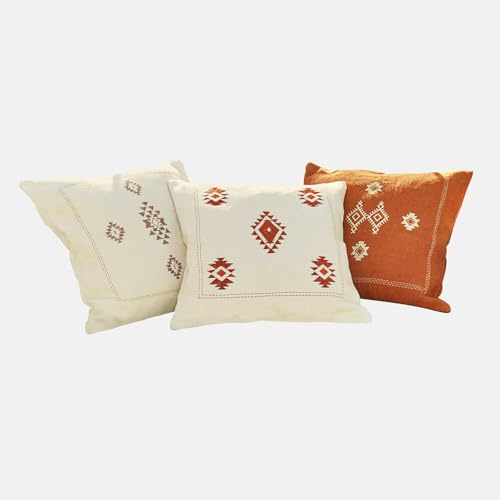 Loberon Kissenhülle 3er Set Selamir - Bestickte Vorderseite - Ethno-Look - Harmonische Farben - Kissenbezüge - Wohntextilien - Baumwolle, beige/orange