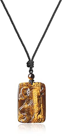 COAI Geschenkideen Herren Glückskette aus Tigerauge Stein mit Tiger Gravur Anhänger Tierzeichen Schmuck