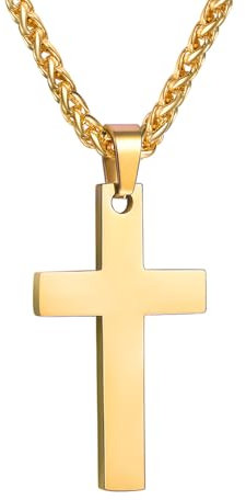 PROSTEEL Kreuzanhänger Edelstahl Christlich Kreuz Halskette Minimalist Unisex Halskette für Männer Frauen Jungen Mädchen, Gold-L