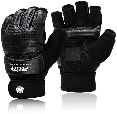 FitsT4 Sports MMA Handschuhe Boxhandschuhe gepolstert, Trainingshandschuhe Boxsack Sandsack Kickboxen Kampfsport Taekwondo Sparring mit Handgelenkschutz für Herren Damen,Schwarz,L