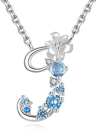 VIKI LYNN Initiale Halskette Anhänger Buchstabe J Alphabet Schmuck 925 Sterling Silber und Zirkonia Anfangsbuchstaben Personalisierte Geschenke für Mädchen Frauen Herren Damen