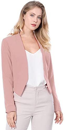 Allegra K Blazer Court Femme Décontracté à Manches Longues et Col en V Cardigan Veste Blazer Rose L