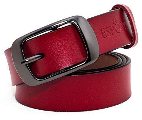 ESPOFY Damen Gürtel Echt Leder Bürtel mit Single Zinken Legierung Schnalle Rot (105cm)