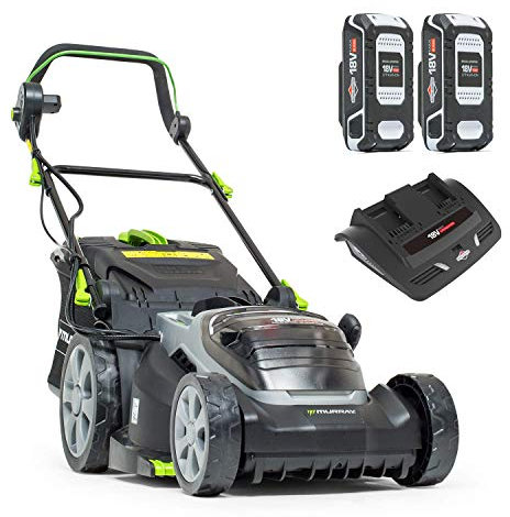 Murray 2 x 18 V (36 V) Lithium-Ion 37 cm Cordless Lawn Mower IQ18WM37, Including 2 x 2.5 Ah Battery and Dual Charger+18V Lithium-Ion Leaf Blower Body IQ18LB, 225 km/h Air Velocity, 5 Years Warranty