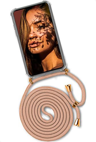 ONEFLOW Handykette 'Twist Case' Kompatibel mit Xiaomi Mi Note 10/Note 10 Pro - Hülle mit Band abnehmbar Smartphone Necklace, Silikon Handyhülle zum Umhängen Kette wechselbar - Gold Beige