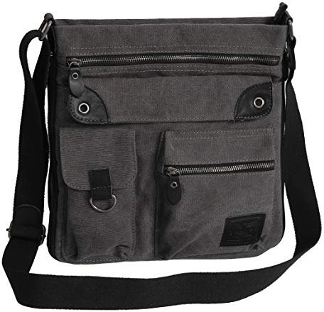 Canvas Schulter Tasche von Jennifer Jones - geräumige Umhängetasche Messengerbag Vintage Handtasche - Denim (Grau) - präsentiert von ZMOKA®