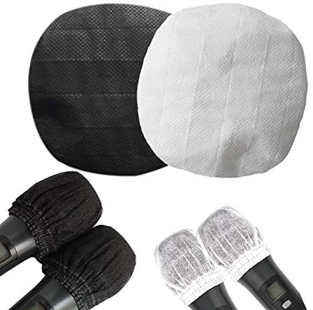 100 Pcs Disposable Microphone Cover, Non-Woven Windscreen Mic Cover, Sound Shield Guard Protective Cap for KTV Home Bar News Interview Microphones（Main Black)