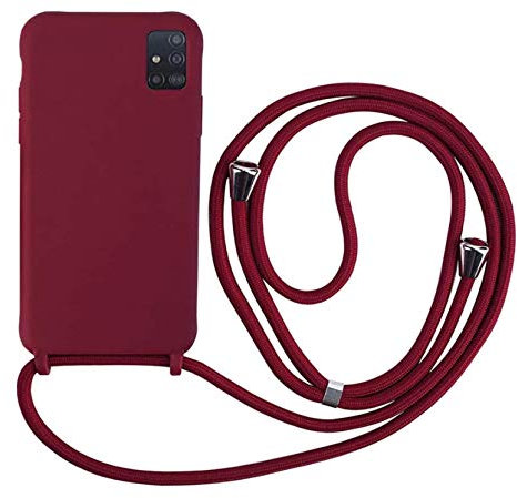 MEVIS Schutzhülle kompatibel mit Samsung Galaxy A71, Halskette für Handyhülle, dünn, stoßfest, verstellbar, Rot