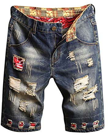 Tomwell Short en Jean Homme Pantalon Court Denim Casual Jean Déchiré Shorts Bermuda d’Eté Coupe Slim Pantalon Court Musculation Outdoor Pants avec Poches
