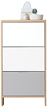 JJ Home Moderner Schuhschrank mit 3 Türen, Schuhregal Schmal, aus Rotbuche, Aufbewahrung, Maße: 63.5 cm (Breite) x 120.5 cm (Höhe) x 20 cm (Tiefe)