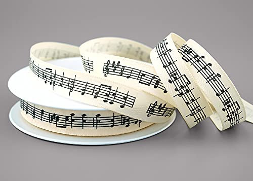 20 m x 15 mm Dekoband Musik Noten Creme Schleifeband Geschenkband Musiker Music Notenzeile Deko Band zum dekorieren nähen verpacken