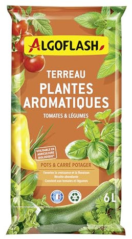 Agloflash Terreau Plantes aromatiques, Tomates et Légumes en Pot, Utilisable en Agriculture Biologique - 6L