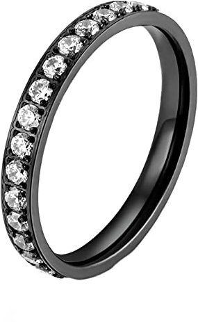 Epinki Eheringe Damen 3MM, Schwarz Damenringen Kristallstein Stapelbar mit Zirkonia Edelstahl Ringe Frauen, Größe 49 (15.6)