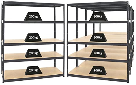 PROREGAL Mega Deal 5er-Set Schwerlastregale Giant Elephant 180x150x60cm mit 5 Ebenen Fachlast 200kg Schwarz