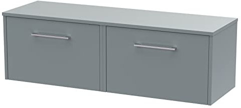 Hudson Reed JNU2322W2 Juno Modern Bathroom Wall Hung 2-Drawer Vanity with Colour Coordinating Worktop, 1200mm, Matt Coastal Grey