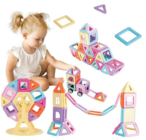 Wit & Work Magnetische Bausteine, Lernspielzeug für 3-jährige Mädchen und Jungen, 138-teiliges Magnetbaustein-Fliesen-Set, Geschenk für Kinder im Alter von 3 4 5 6 8 Jahren