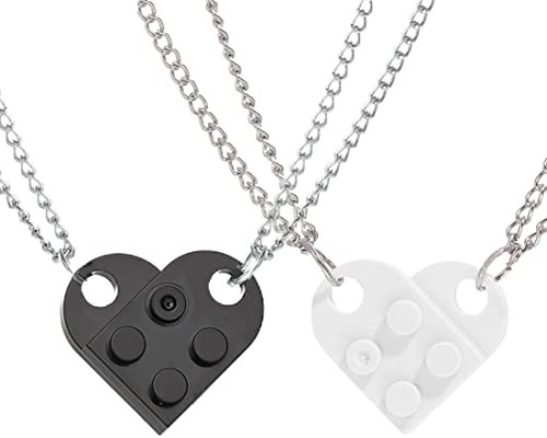 2 Paar Block-Herz-Halskette Herzform Baublock Halskette in Herzform Anhänger Halskette Kette Liebe genäht Ziegel Halskette in Herzform Doppelanhänger