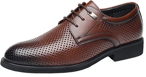 ANUFER Herren Sommer Ausgehöhlt Kleider Schuhe Spaltleder Formell Derby Schnürung Hochzeitsschuhe Kaffee SN070488 EU42
