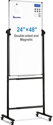 VEVOR Rollendes Magnetisches Whiteboard 611 x 1220 mm, Höhenverstellbares Tragbares Whiteboard mit Ständer, Doppelseitiges Whiteboard mit Rädern, Mobiles Whiteboard für Büro, Klassenzimmer und Zuhause