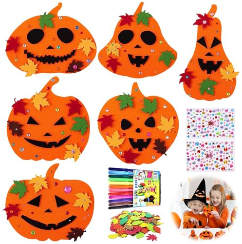 Qunkun Herbst Basteln für Kinder, Halloween Kürbis Dekorationen, Kürbis Bastelsets Schaumstoff, DIY Kürbis Bastelset, Filz Kränze für Kinder, Filz Bastelset Deko, mit Aufkleber Stiften