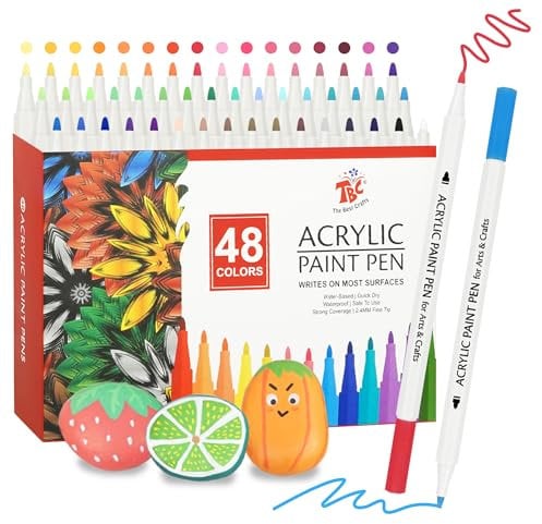 TBC The Best Crafts Bolígrafo de pintura acrílica, 48 colores, impermeable, no tóxico, inodoro, adecuado para papel, cerámica, piedras, mochilas, vidrio, huevos, telas, plásticos, manualidades,