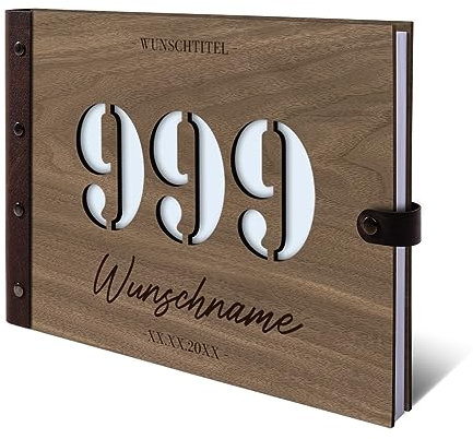 Individuelles Gästebuch zum Geburtstag – Echtes Holz mit Persönlicher Gravur, Zahl individuell ausgestanzt, hochwertige 72 Blatt / 144 Naturpapier Seiten, DIN A4 Quer Ideal für bleibende Erinnerungen