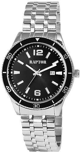 Raptor Brandon Herren-Uhr Edelstahl Datum Leuchtzeiger Analog Quarz RA20364 (silberfarbig schwarz)